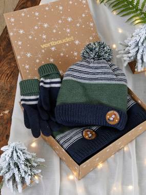 -Christmas Gift Box "Tout schuss!" Beanie + Snood + Gloves Set for Boys