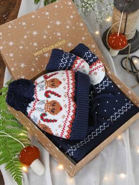 -Coffret de Noël "Renne" bébé garçon ensemble bonnet + snood + moufles