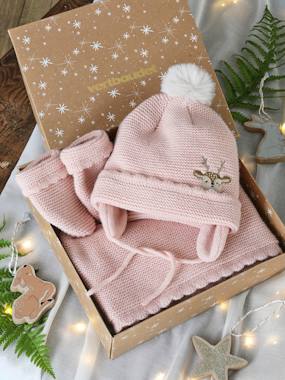 -Christmas Gift Box with Beanie + Snood + Mittens for Baby Girls
