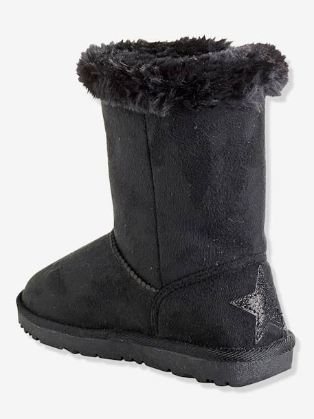 Girls' Boots with Fur Black+Brown/Print - vertbaudet enfant 
