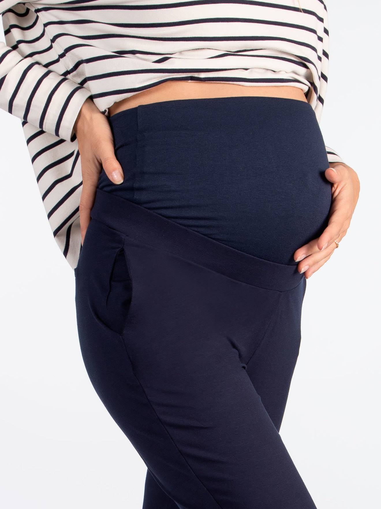 Jersey Knit Maternity Trousers with High Belly Band, Clément by ENVIE DE  FRAISE - navy blue, Maternity