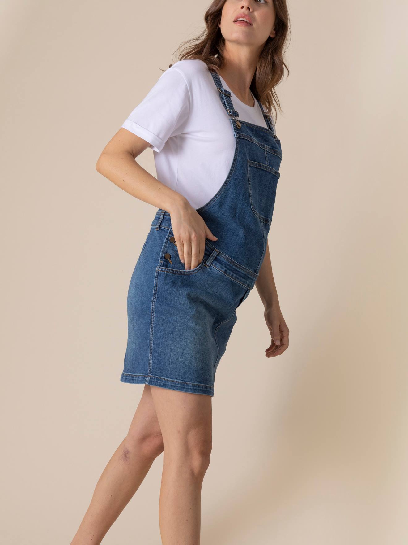 Risen Jeans Womens Juniors Distressed Denim Jean Overall Denim Dungaree  Dress Skirtall (Medium Denim, Small)