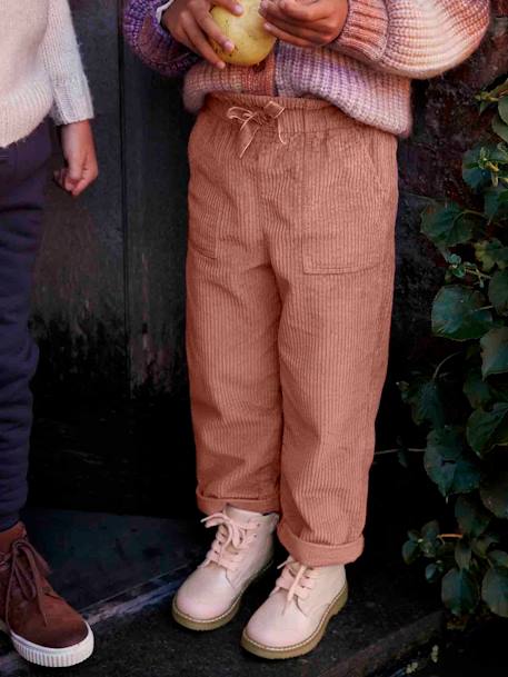 Pantalon Cargo Fille Vertbaudet - Coupe Ample, Taille élastique Avec Cordon, Poches à Rabat - 80% Coton 20% Lyocell, Coloris Vintage Délavé
