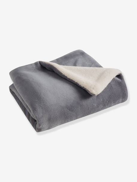 Microfibre Blanket with Sheepskin Lining Grey+PINK LIGHT SOLID - vertbaudet enfant 