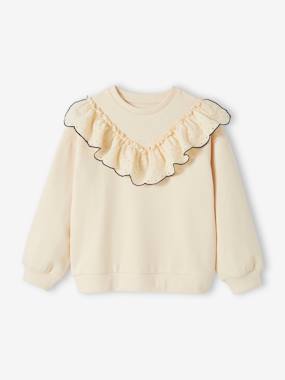 Girls-Cardigans, Jumpers & Sweatshirts-Sweatshirt with Broderie Anglaise Ruffle for Girls