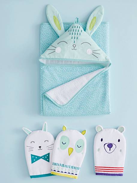 Lot de 3 gants de toilette animaux écru - vertbaudet enfant 