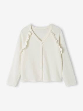 Girls-Cardigans, Jumpers & Sweatshirts-Cardigans-Cardigan with Ruffles for Girls