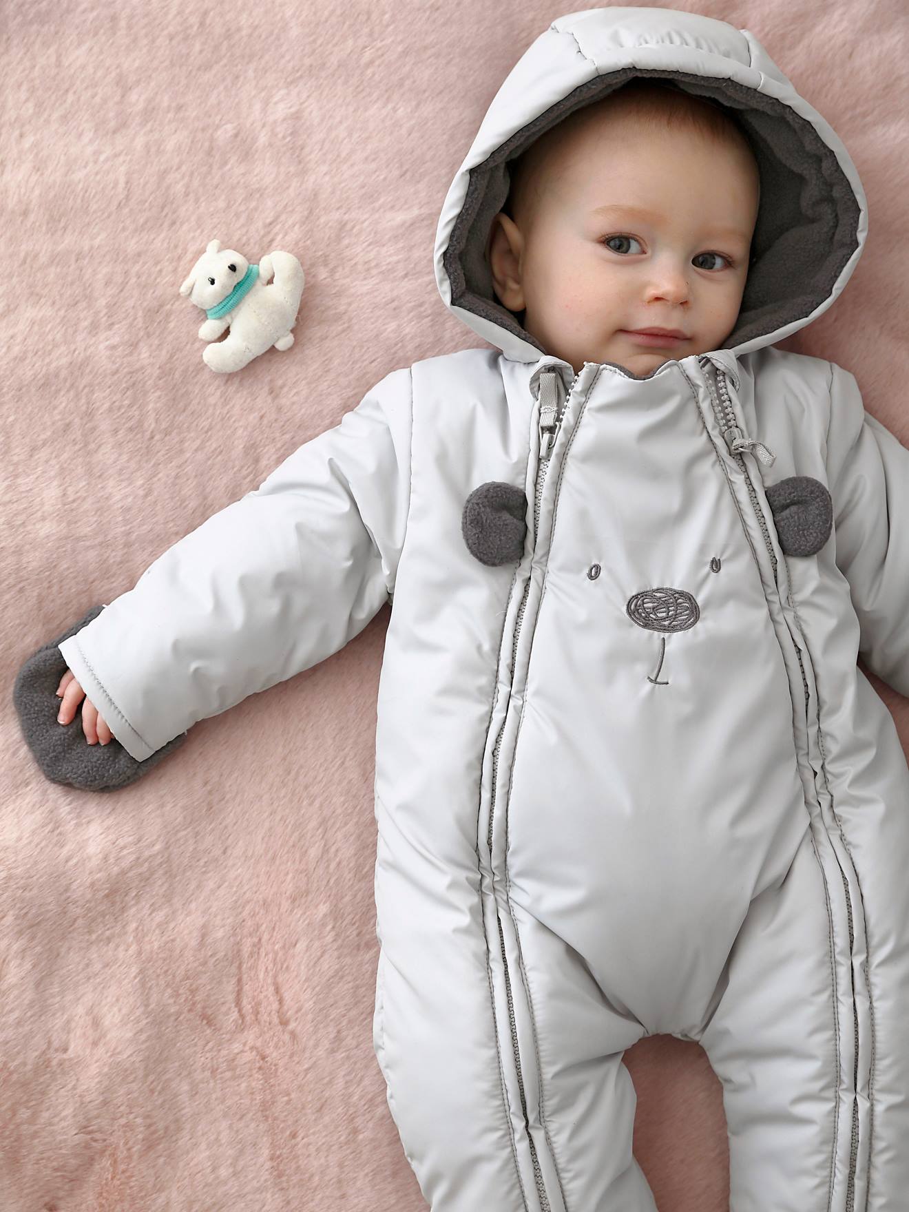 Combinaison Pilote Bebe Motif Frimousse Doublee Et Ouatinee Bleu Clair Bebe