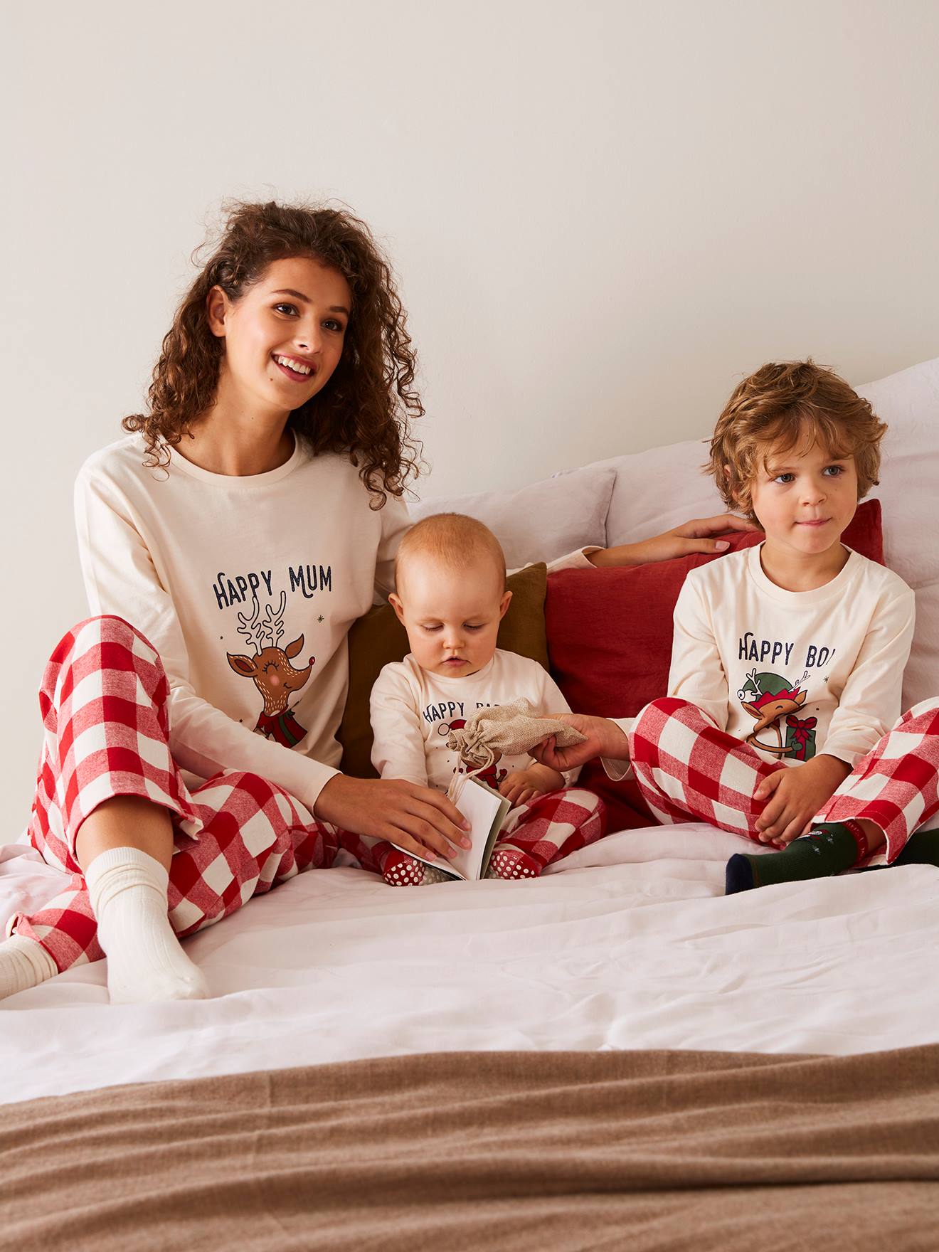 Pyjama de Noël bébé en flanelle capsule Happy Family - carreaux rouge,  Bébé