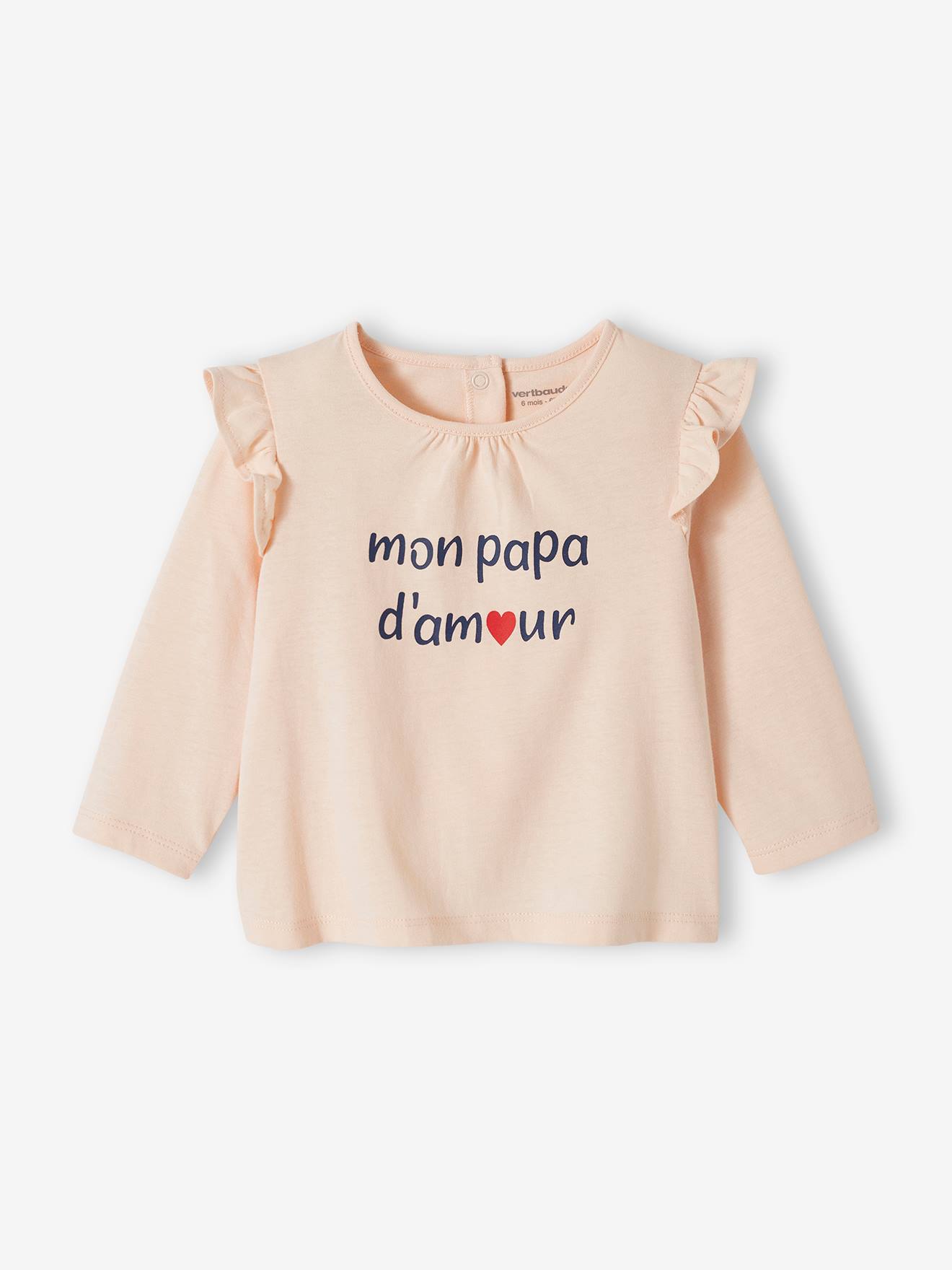 T Shirt in Organic Cotton with Message for Babies pale pink Baby