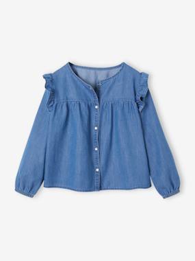 Fille-Chemise, blouse, tunique-Chemise en jean à volants fille