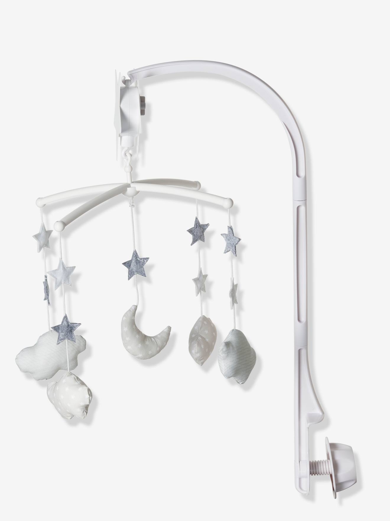 Clouds Moon Music Mobile Light Grey Print Nursery