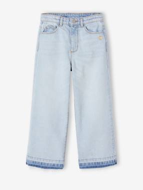 Girls-Jeans-Wide-Leg Jeans, Frayed Hems, for Girls