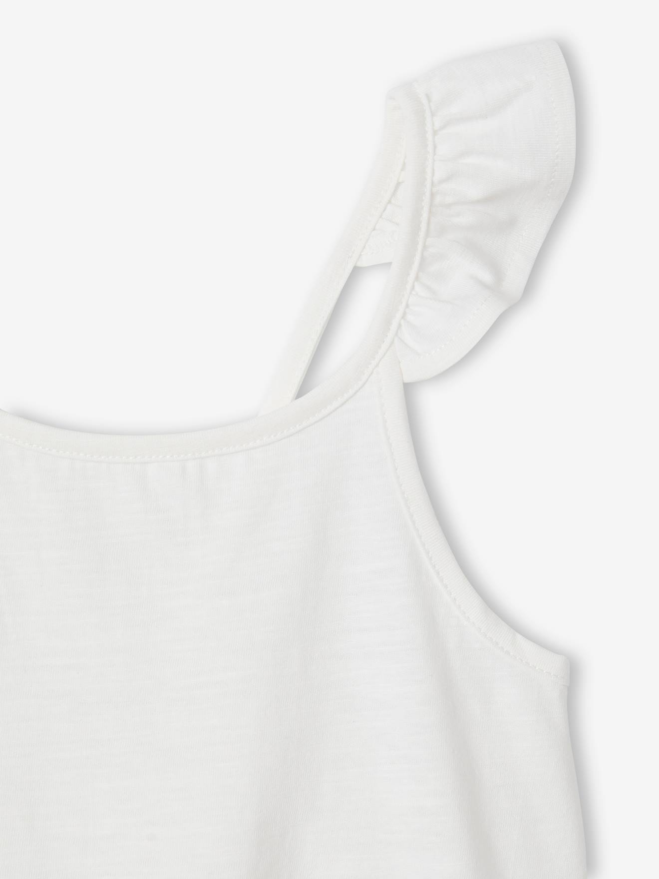 キッズ用トップス IL GUFO sleeveless shirt ruffle collar (P23CA022L6006K_010) Val Sleeveless Ruffled Top - Pristine White Organic Cotton