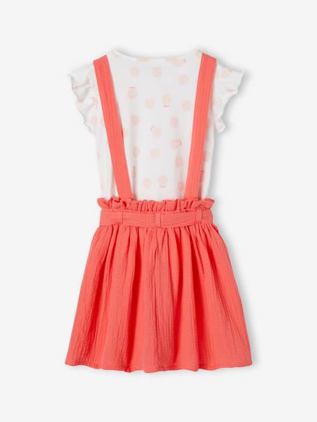 Ensemble fille t-shirt à volants et jupe à bretelles en gaze de coton corail+indigo+lilas+vert sauge+vieux rose - vertbaudet enfant 