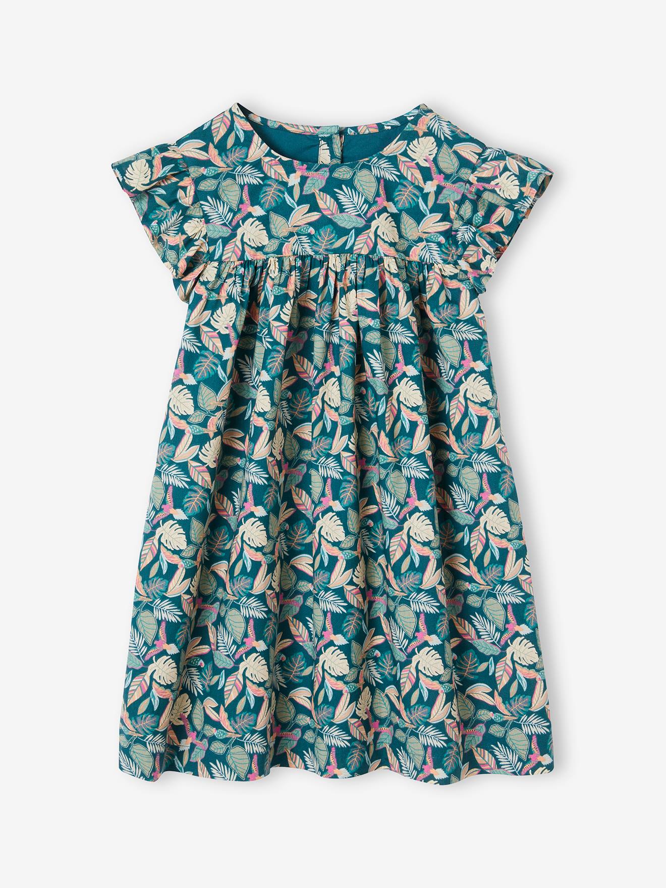 Robe fille imprimée fille manches à volants vert sauge, Fille