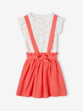 -Striped T-Shirt + Cotton Gauze Skirt Outfit, for Girls