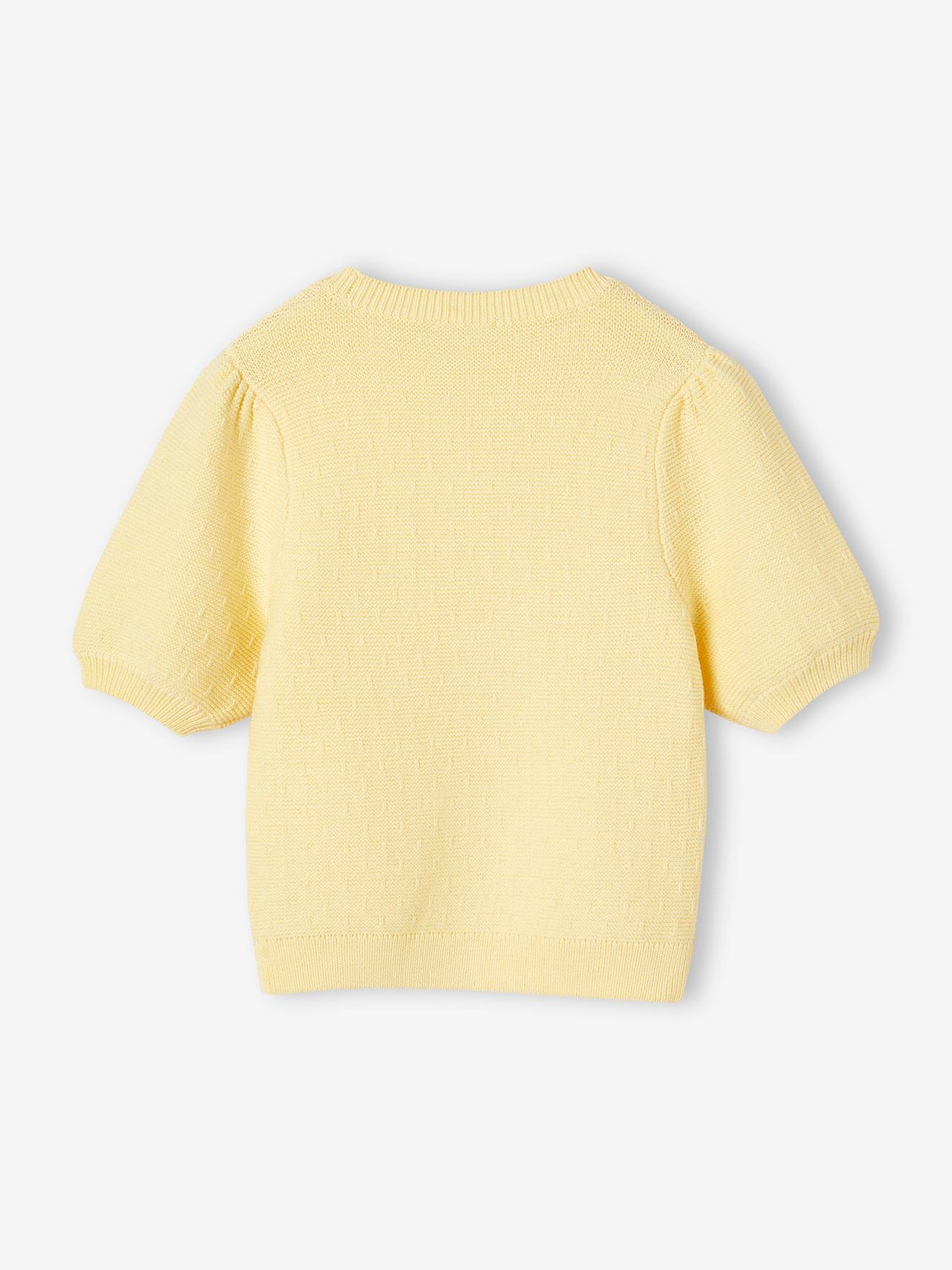 Pull maille fantaisie manches courtes fille jaune pale Fille