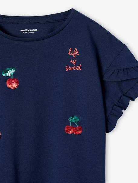 T-Shirt Fille à Manches Longues Avec Motif Fantaisie Et Froufrous - Vertbaudet