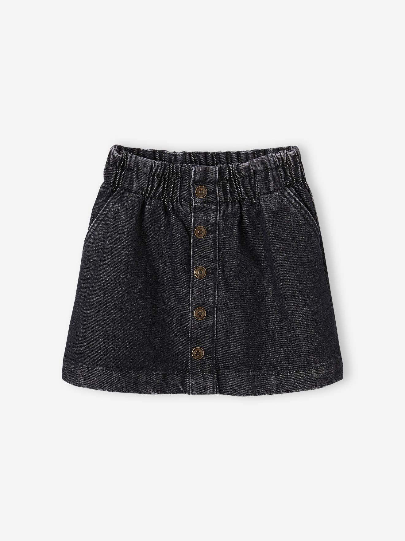 Denim Paperbag Skirt with Press Studs for Girls Denim Grey