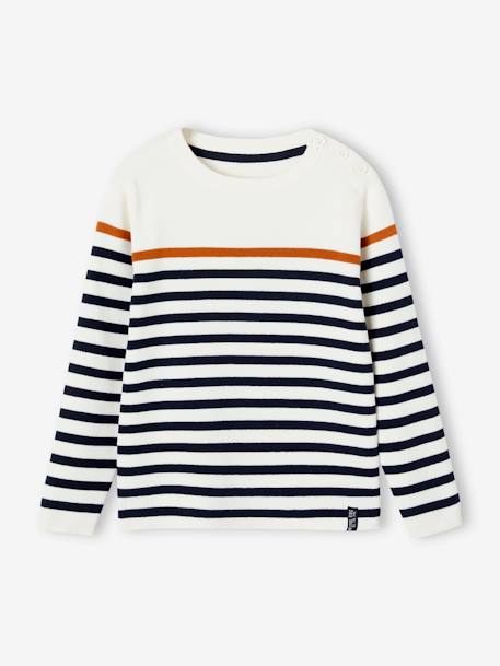 Sailor-Style Striped Jumper for Boys BROWN MEDIUM STRIPED+ecru+green+GREEN MEDIUM SOLID WITH DESIG - vertbaudet enfant 