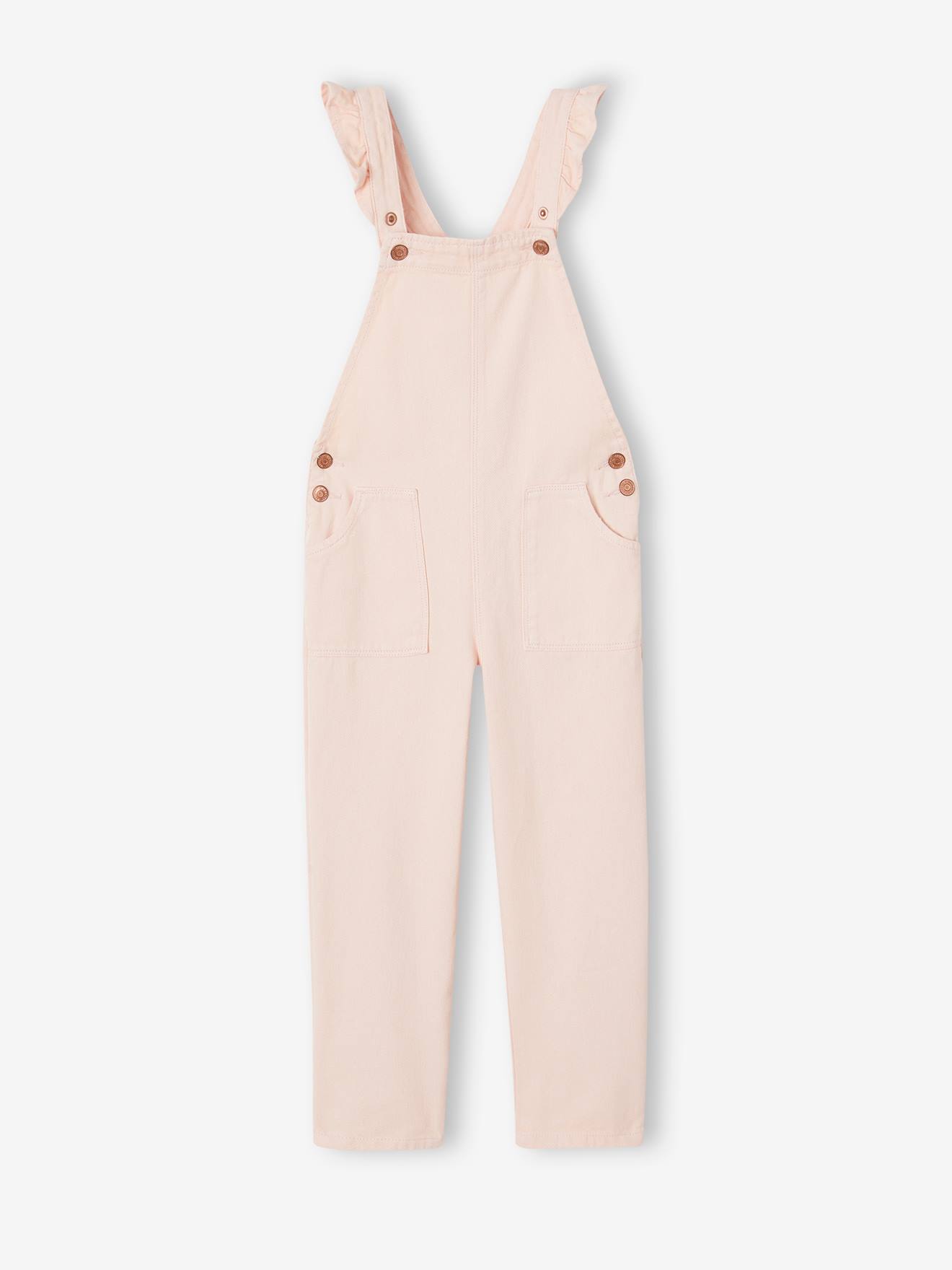 Denim Dungarees, Flounce Straps, for Girls - stone, Girls