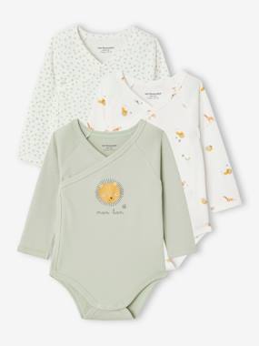 Baby-Pack of 3 Assorted "Lion" Bodysuits in Organic Cotton for Newborns