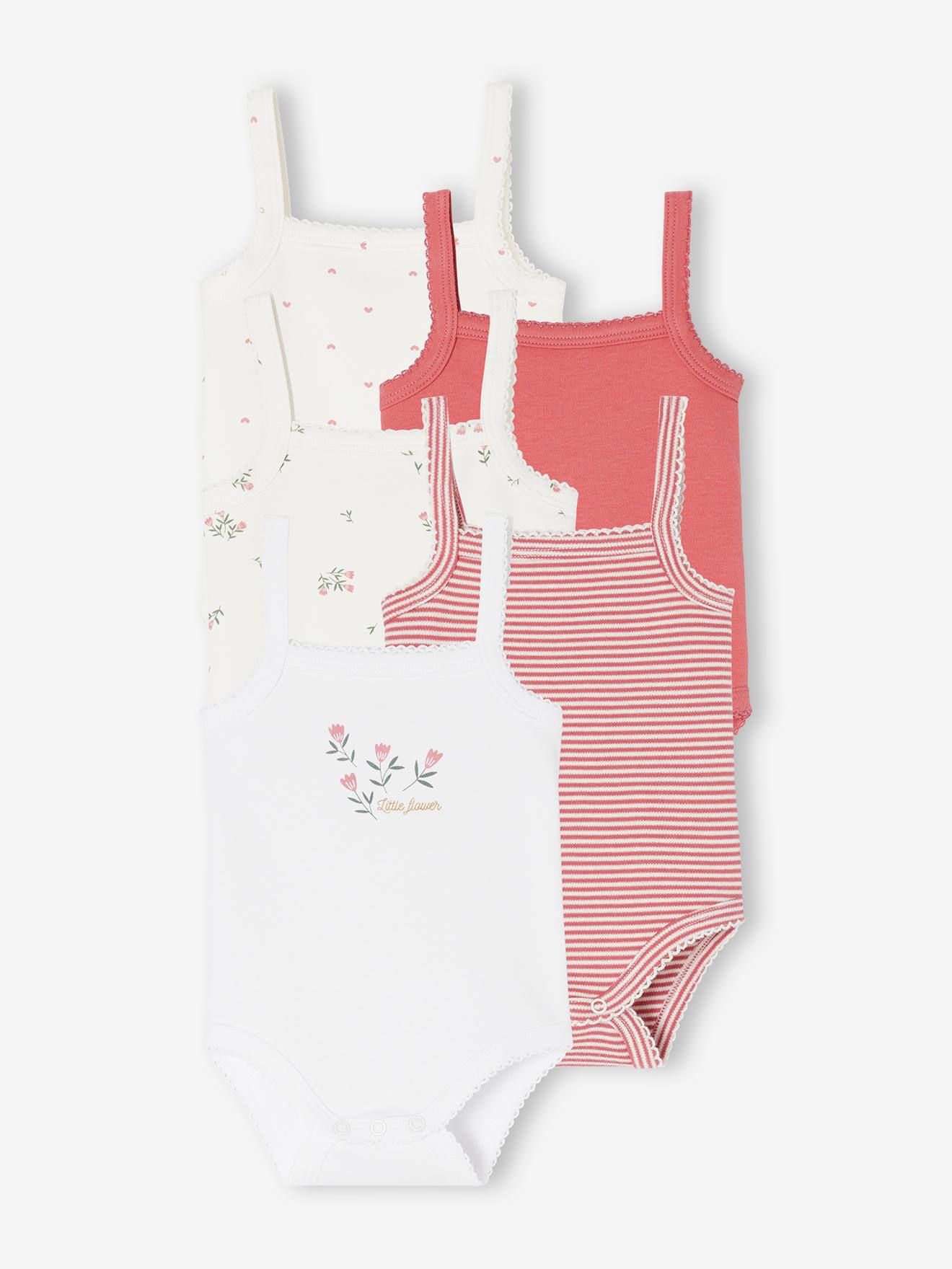 VERTBAUDET - Lot De 5 Bodies Ouverture Naissance Manches Longues | 100% Coton Bio | Pour Bébé 0-3 Mois