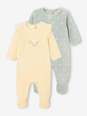 Baby-Pyjamas & Sleepsuits-Pack of 2 Velour Sleepsuits for Babies