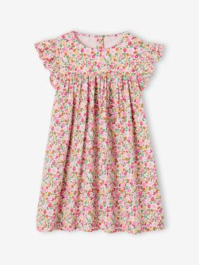 Girls-Ruffled, Short Sleeve Dress with Prints, for Girls