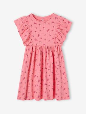 Girls-Dresses-Floral Dress in Jersey Knit with Relief, for Girls