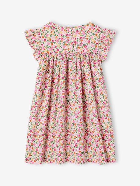 Ruffled, Short Sleeve Dress with Prints, for Girls ecru+fir green+pale pink - vertbaudet enfant 
