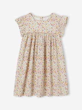 Girls-Dresses-Ruffled, Short Sleeve Dress with Prints, for Girls