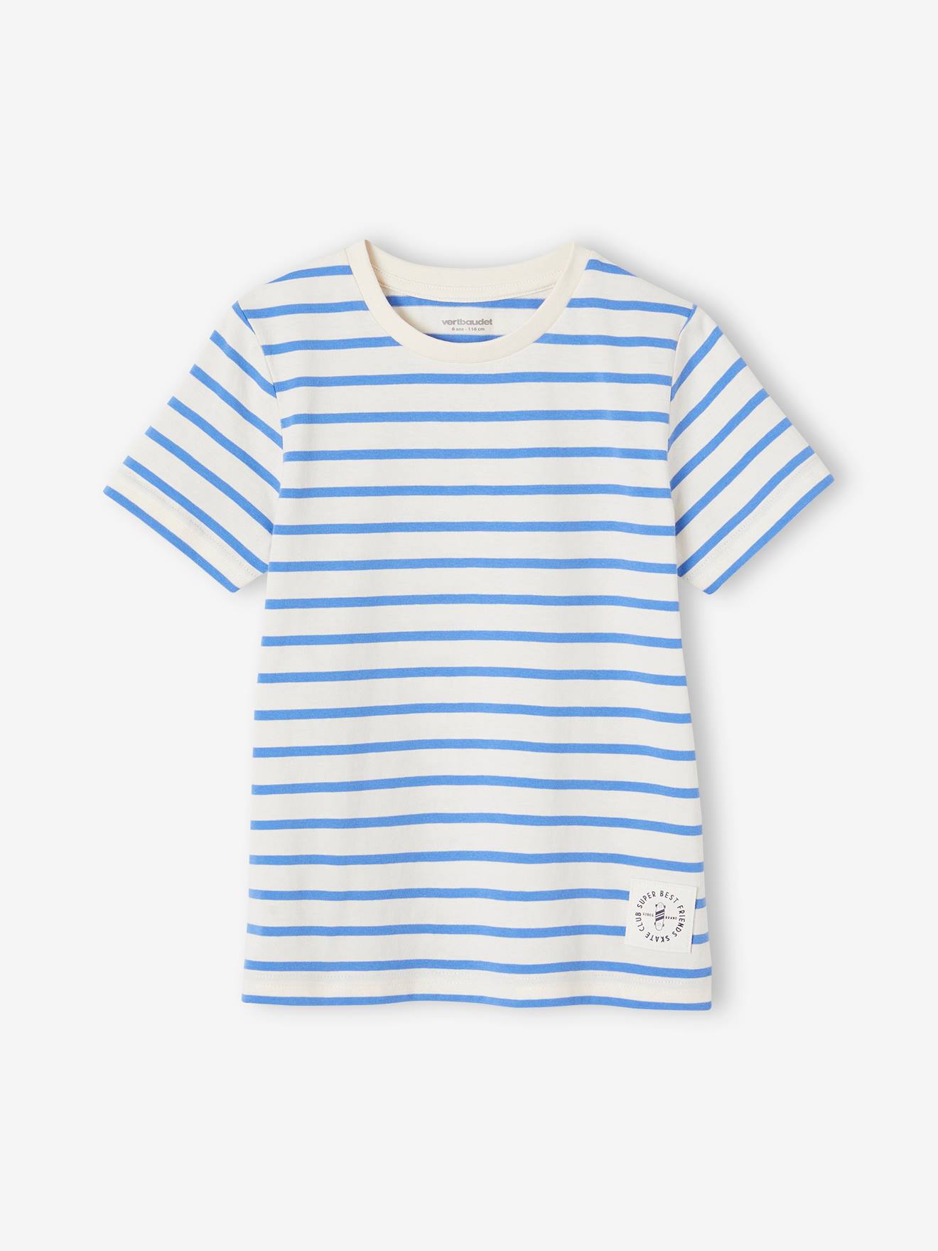 VERTBAUDET Tee-Shirt Marinière Garçon Détail Flocage Velours Ivoire Rayé 14A