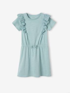 Girls-Ruffled Dress in Broderie Anglaise, for Girls