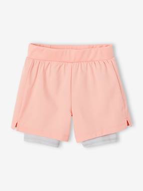 Girls-Sportswear-2-in-1 Sports Shorts in Techno Fabric, for Girls