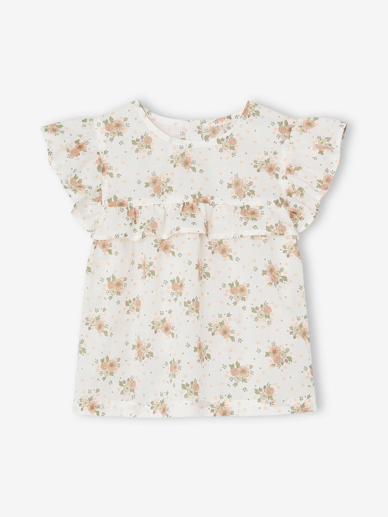 Ensemble Blouse Et Short Fille - Imprimé Fleuri - Cérémonie Ou été - 100% Coton