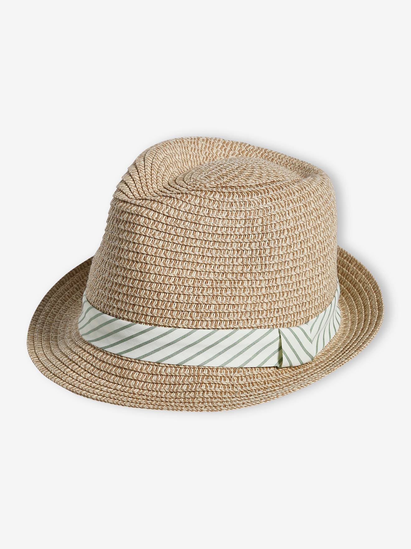 VERTBAUDET Chapeau Panama Tricolore Pour Garçon – Aspect Paille, Taille 53/54 Cm (8-10 Ans)