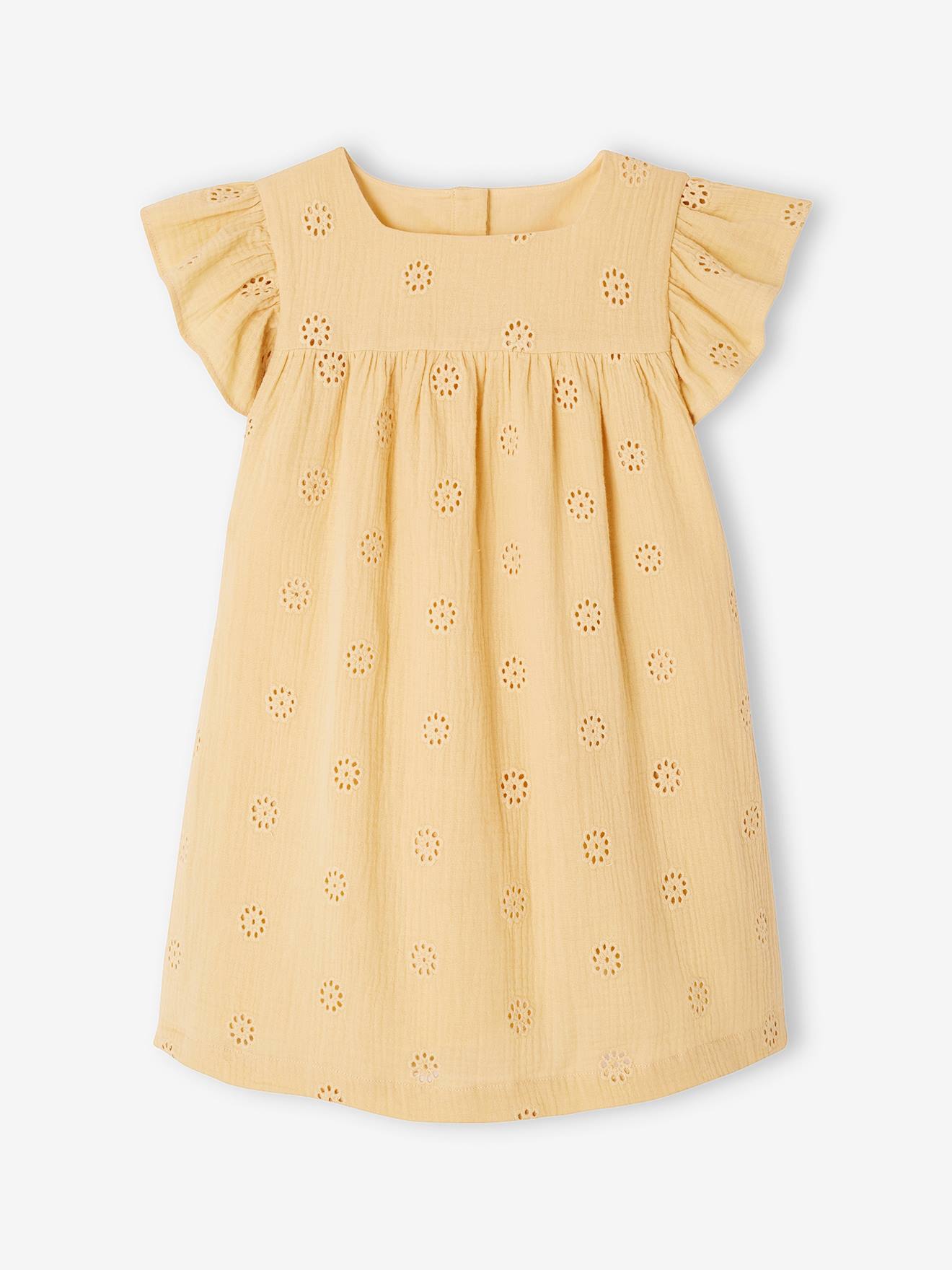 Robe fille gaze de coton brodée fleurs bleu pâle