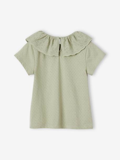 Top with Frilled Collar in Broderie Anglaise for Girls ecru+old rose+sage green - vertbaudet enfant 