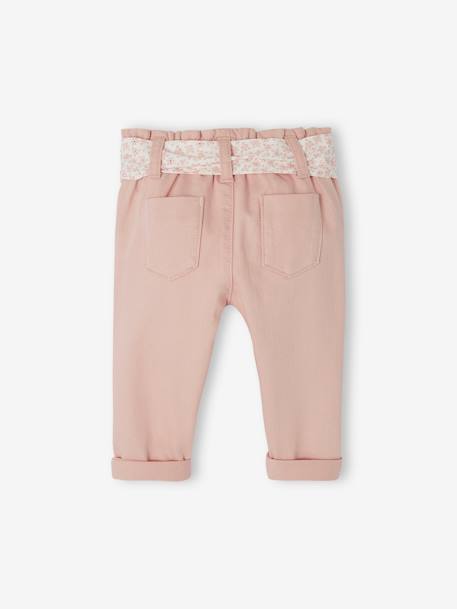 Paperbag Trousers with Belt, for Babies cappuccino+ecru+lichen+pale pink - vertbaudet enfant 