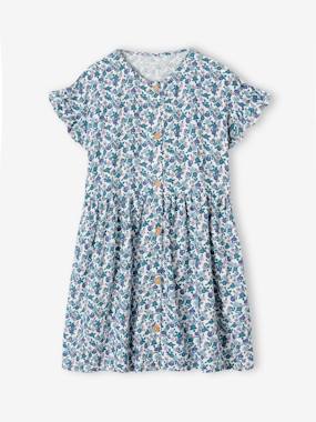 Girls-Dresses-Buttoned Dress with Flowers for Girls