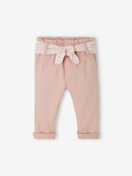 Paperbag Trousers with Belt, for Babies cappuccino+ecru+lichen+pale pink - vertbaudet enfant 