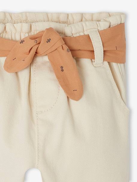 Paperbag Trousers with Belt, for Babies cappuccino+ecru+lichen+pale pink - vertbaudet enfant 