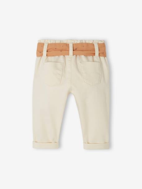 Paperbag Trousers with Belt, for Babies cappuccino+ecru+lichen+pale pink - vertbaudet enfant 