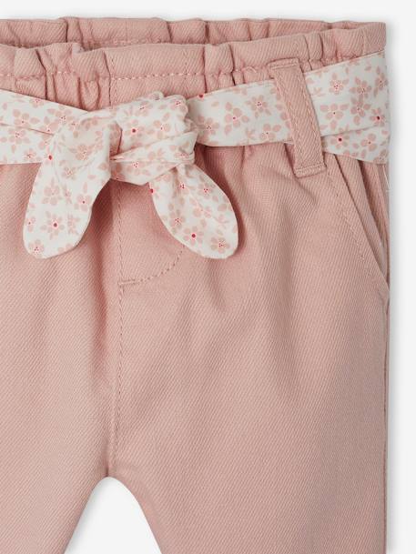 Paperbag Trousers with Belt, for Babies cappuccino+ecru+lichen+pale pink - vertbaudet enfant 