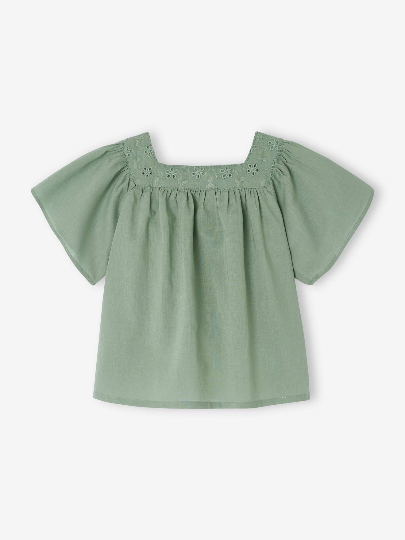 Blouse with Smocked Neckline & Short Sleeves for Babies