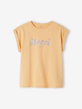 Fille-T-shirt, sous-pull-T-shirt à message motifs fleurs fille