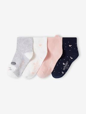 Fille-Lot de 4 paires de chaussettes chat et coeurs fille