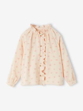 Girls-Blouses, Shirts & Tunics-Blouse in Cotton Gauze with Ruffles & Floral Print, for Girls